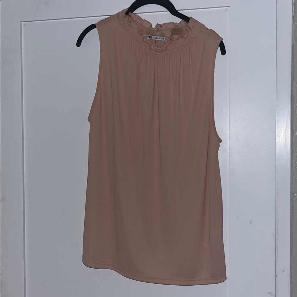 Zara Sleeveless Ruffle Neck Blouse - Salmon Pink